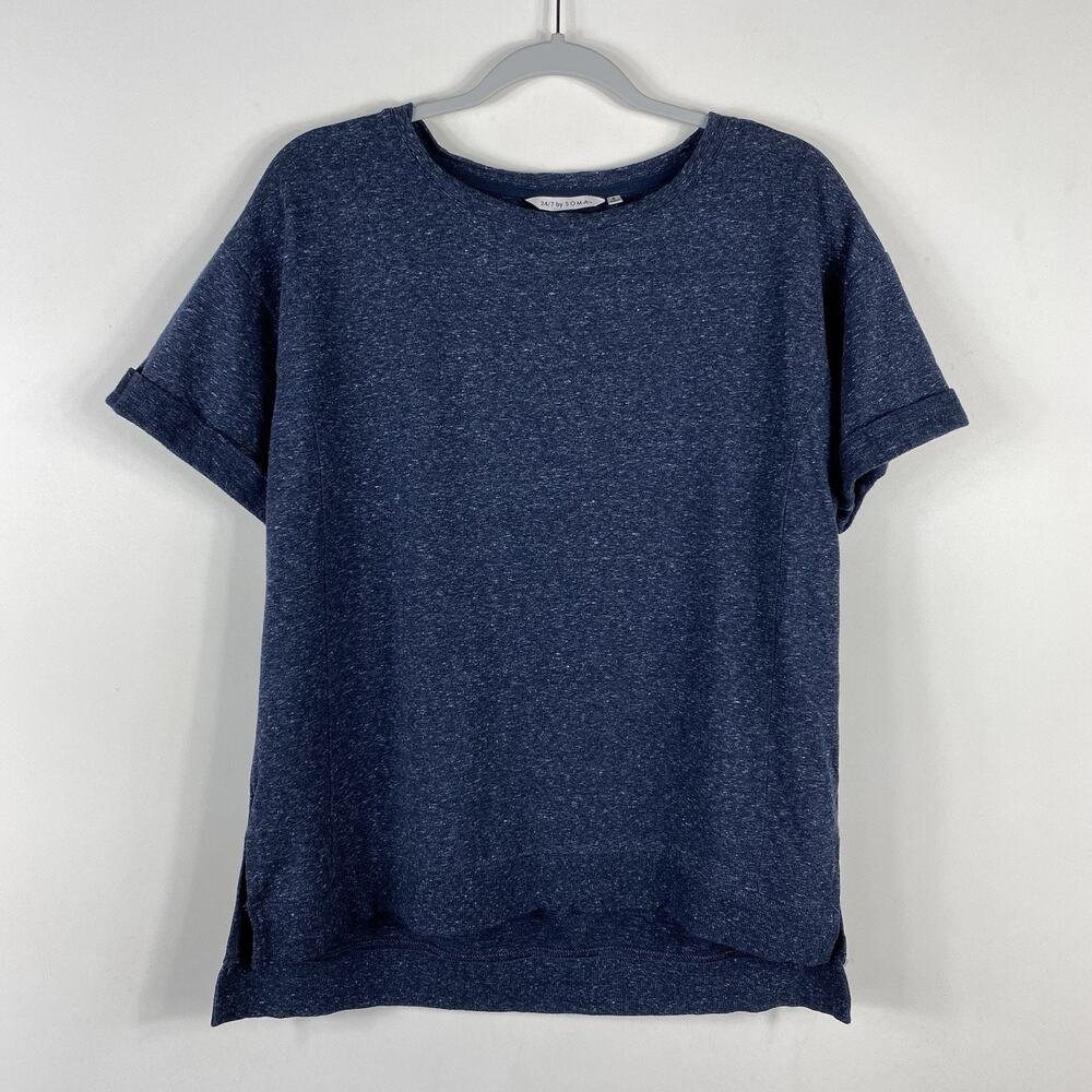 Soma Lounge Top Small Navy Blue Spacedye Essential Terry Short Sleeve